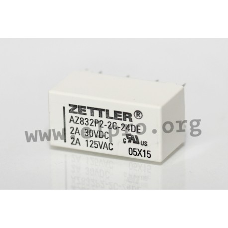 AZ832P2-2C-5DSE, Zettler PCB relays, 3A, 2 changeover contacts, AZ832 series