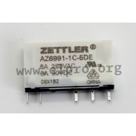 AZ6991-1A-5D, Zettler PCB relays, 8A, 1 normally open or 1 changeover contact, AZ6991 series