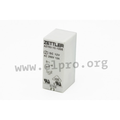 AZ763-1C-5D, Zettler PCB relays, 12A, 1 changeover or 1 normally open contact, AZ763 series