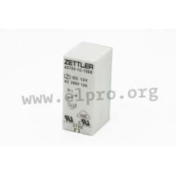 AZ763-1C-6D, Zettler PCB relays, 12A, 1 changeover or 1 normally open contact, AZ763 series