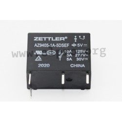 AZ9405-1C-5DSEF, Zettler PCB relays, 10A, 1 changeover or 1 normally open contact, AZ9405 series