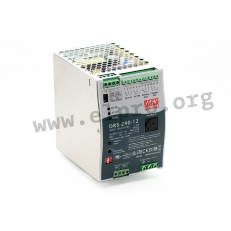 DRS-240-24, Mean Well DIN rail battery chargers, 240W, UPS function, DRS-240 series