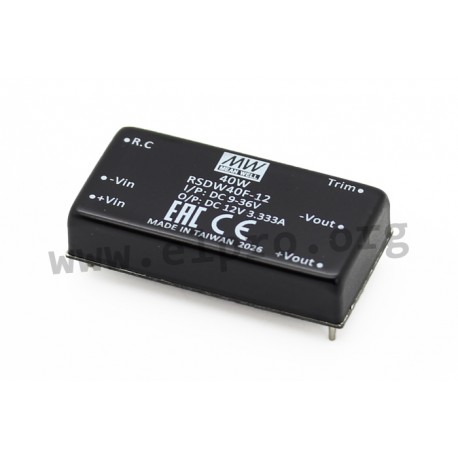 RSDW40F-03, Mean Well DC/DC converters, 40W, EN 50155 railway certificate, 2"x1", RSDW40 series