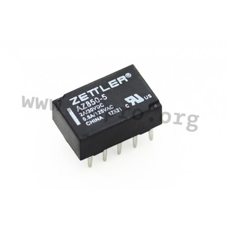 AZ850-12, Zettler PCB relays, 1A, 2 changeover contacts, AZ850 series