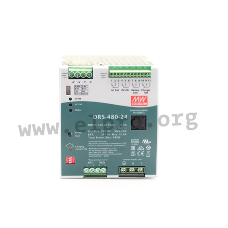 DRS-480-48CAN, Mean Well DIN rail battery chargers, 480W, UPS function, CAN bus, DRS-480 series