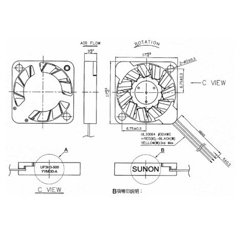 D01001031F-00, Sunon fans, 10x10x3mm, 3V DC, Mighty Mini Fan Serie