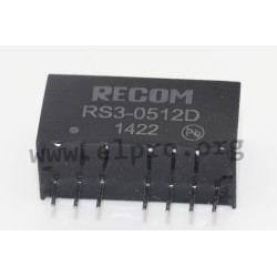 RS3-0505S, Recom DC/DC converters, 3W, SIL8 housing, regulated, RS3 series