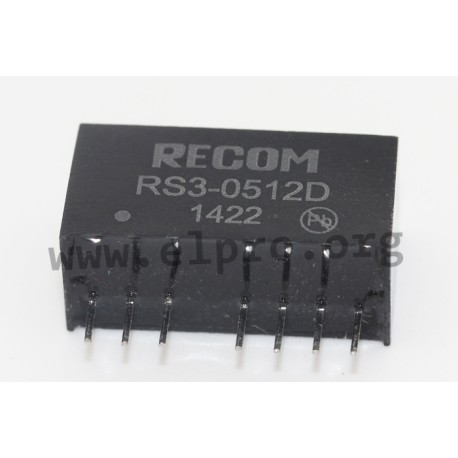 RS3-0505S, Recom DC/DC converters, 3W, SIL8 housing, regulated, RS3 series