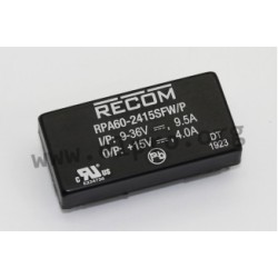 RPA60-2412SFW/P, Recom DC/DC converters, 60W, 2"x1", RPA60-FW series