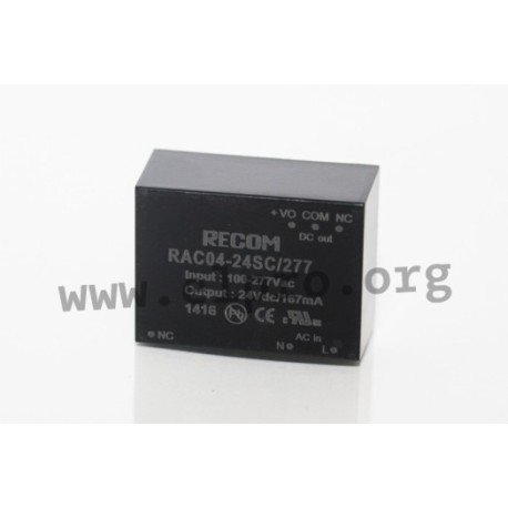 RAC04-3.3SC/277, Recom AC/DC converters, 4W, PCB, RAC04 series