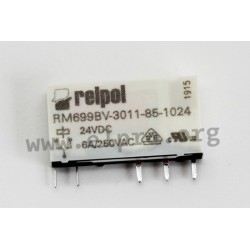 RM699BV-3011-85-1012, Relpol PCB relays, 6A, 1 changeover contact, RM699B series