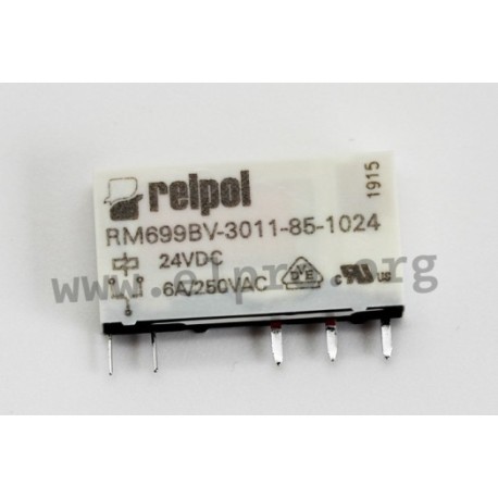 RM699BV-3011-85-1012, Relpol PCB relays, 6A, 1 changeover contact, RM699B series