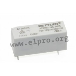 AZ6962-1AE-12DE, Zettler PCB relays, 10A, 1 changeover or 1 normally open contact, AZ6962 series