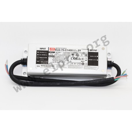 ELG-75-C350-3Y, Mean Well LED drivers, 75W, IP67, constant current, fixed preset, protective earth conductor (PE), ELG-75-C seri