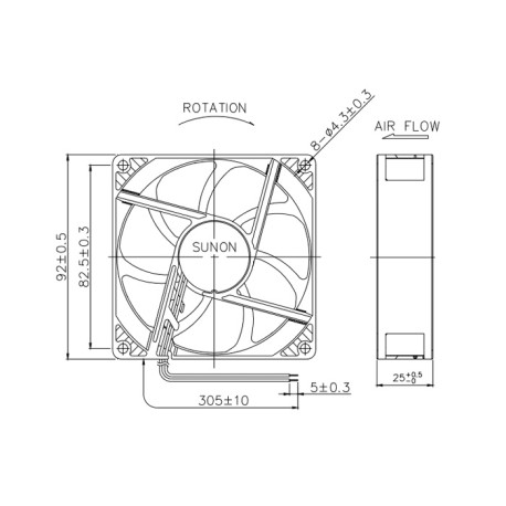 EF92252BX-1000U-A99, Sunon Lüfter, 92x92x25mm, 24V DC, EE/EF/MF/GE/PF Serie