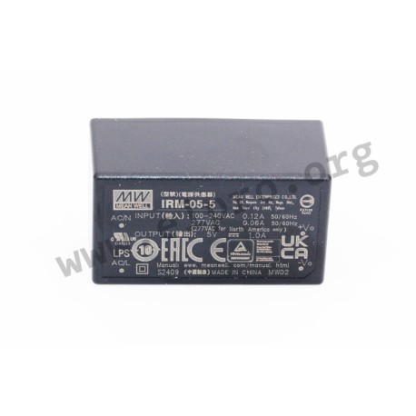 IRM-05-12, Mean Well switching power supplies, 5W, PCB, 45,7x25,4x21,5mm, IRM-05 series