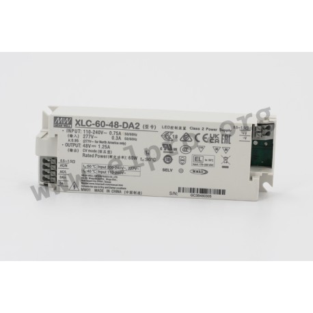 XLC-60-48-DA2, Mean Well LED-Schaltnetzteile, 60W, Konstantspannung, dimmbar, DALI 2.0-Schnittstelle, XLC-60 Serie