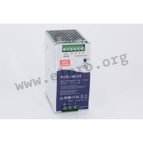 WDR-240-24, Mean Well DIN rail switching power supplies, 240W, 2-phase input, WDR-240 series