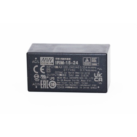 IRM-15-24, Mean Well switching power supplies, 15W, PCB, 52,4x27,2x24mm, IRM-15 series